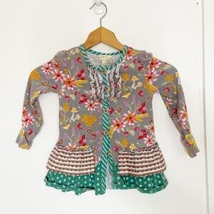 Matilda Jane long sleeve ruffle‎ top mushroom floral stripe pattern button up 4